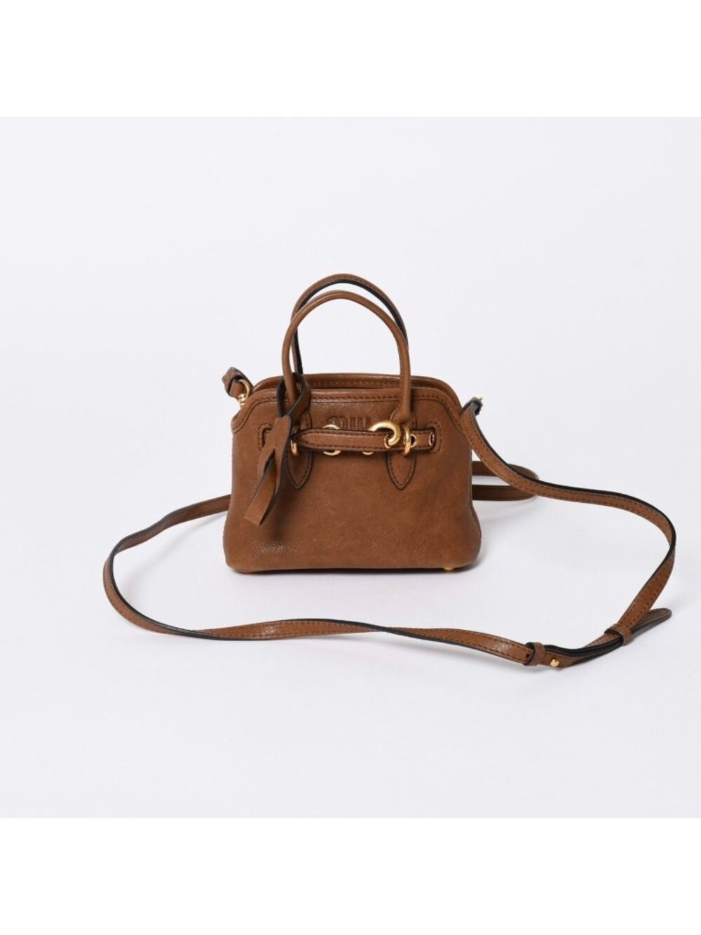 Miu Miu Aventure Micro Top Handle Bag Nappa Leather Brown Gold